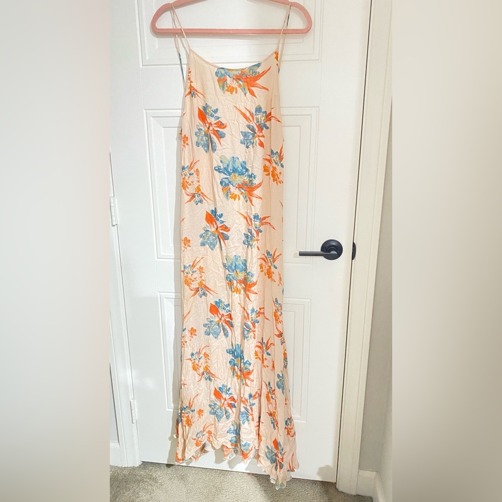Free People Floral Maxi Dress in Cream with Orange and Blue Accents